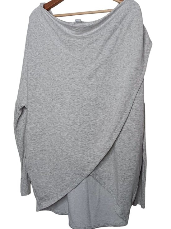 Athleta Tops - Athleta Purana Wrap Sweatshirt Large Gray Heather Ribbed Long Sleeve Top